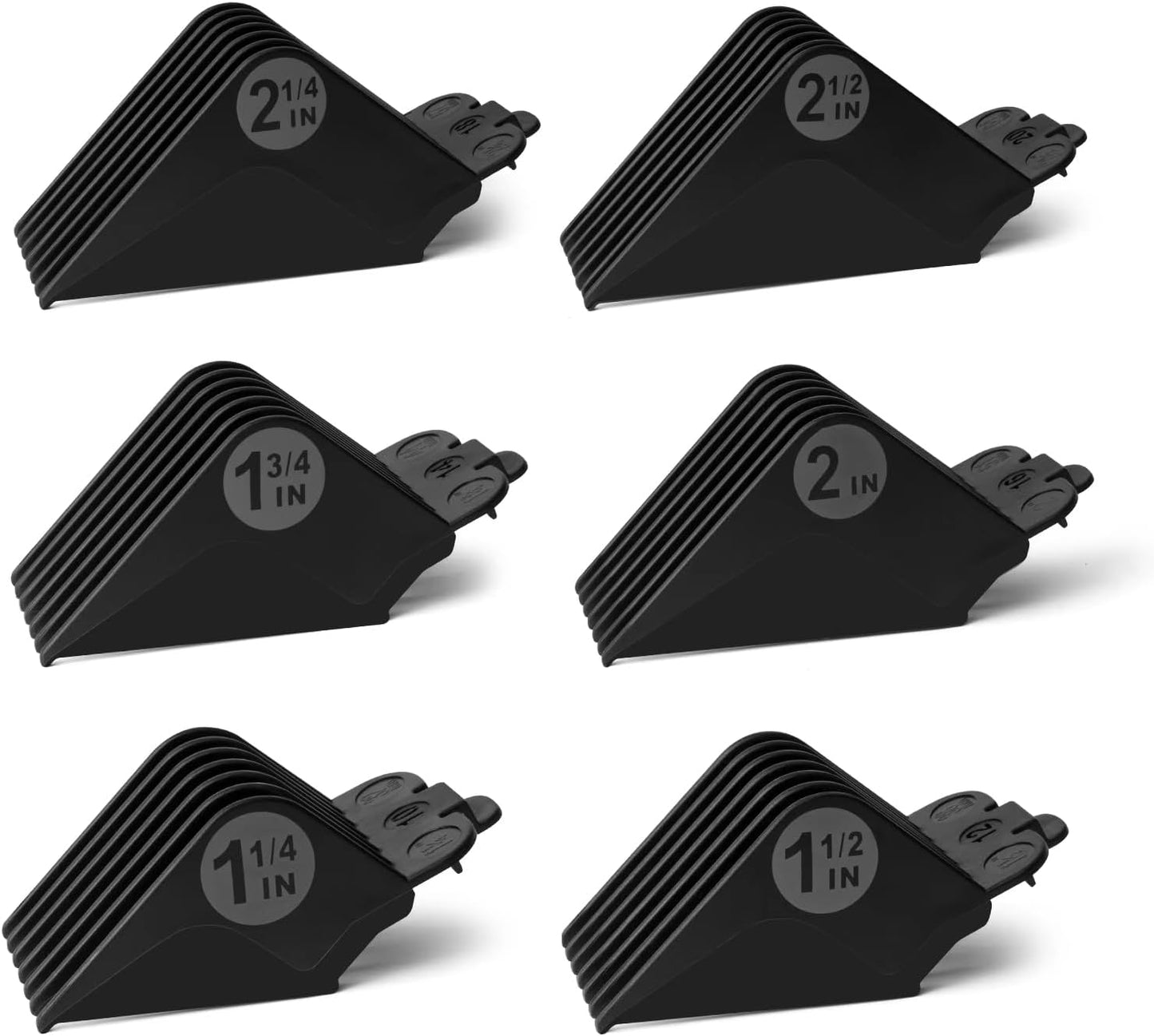Clipper Guards Set | 6-Piece Replacement for Wahl Clippers - Sizes 1.25" to 2.5", Black