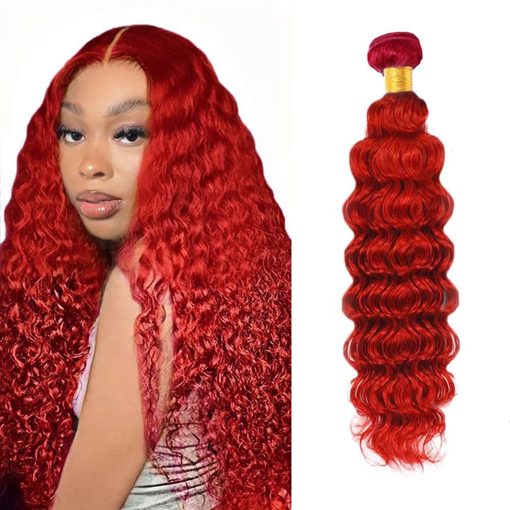 Red Bundles Human Hair GveoXvo Red Bundle Burgundy Deep Wave Bundle 24 Inch Burgundy Bundles Human Hair Extensions