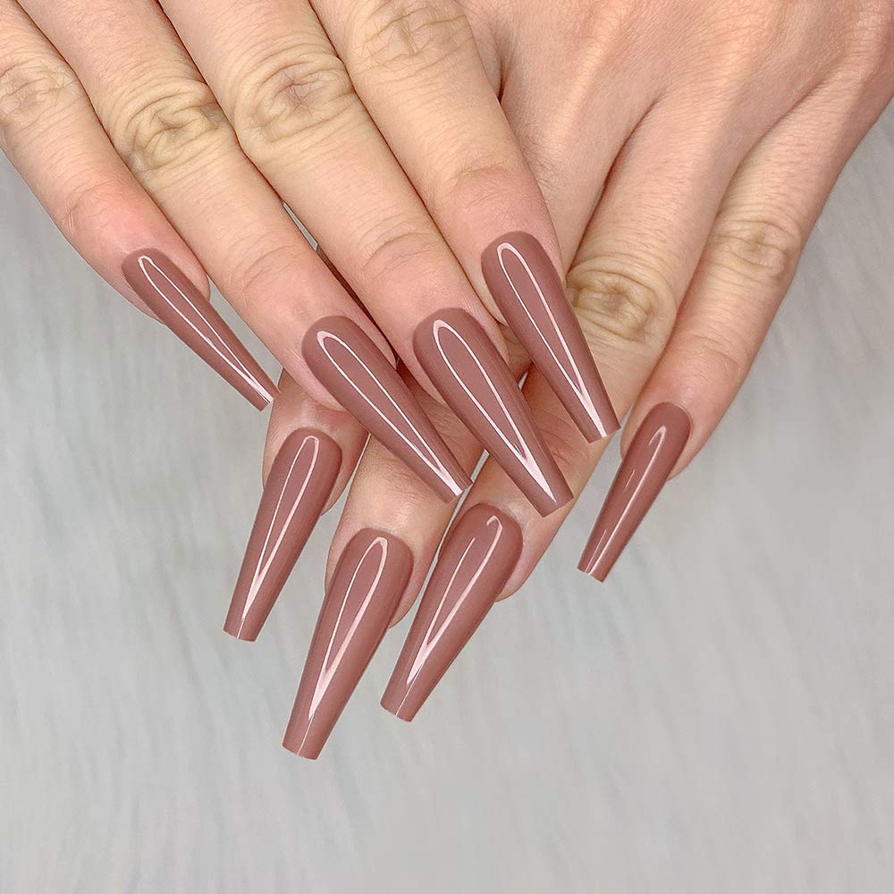 Ballerina Long Coffin Glossy Fake Nails - 24pcs Red Press-On Nail Tips for Women