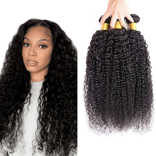 Curly Bundles Human Hair #1B Bundle Kinky Curly Human Hair Bundles Natural Black Bundle #1B Color Unprocessed Virgin Hair Extensions 16 18 20 Inch 150g