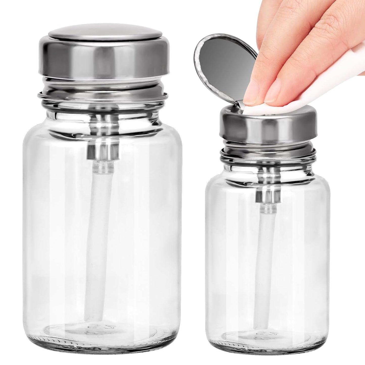 Cylindrical Glass Pump Dispenser Bottle - 100ML Clear Container for Nail Polish & Makeup Remover
