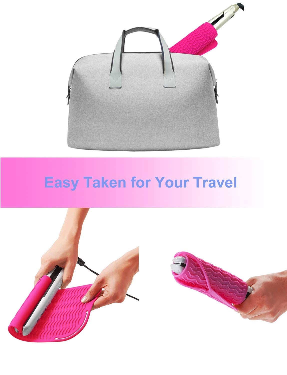 Heat Resistant Mat for Curling Iron & Hair Tools - Food Grade Silicone, Pink | 9" x 6.5"