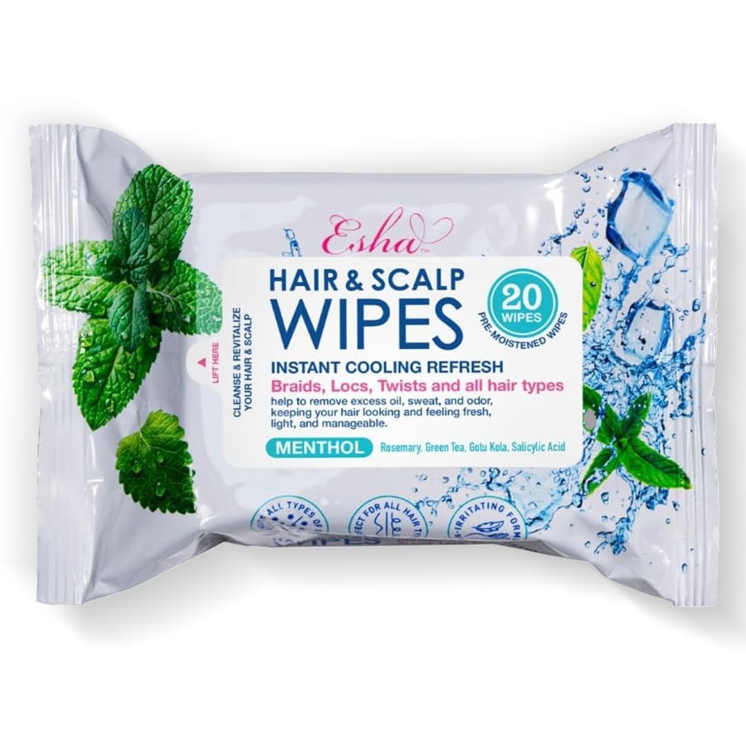 Esha Hair & Scalp Wipes - Instant Cooling Refresh for Braids, Locs & Twists | All Hair Types