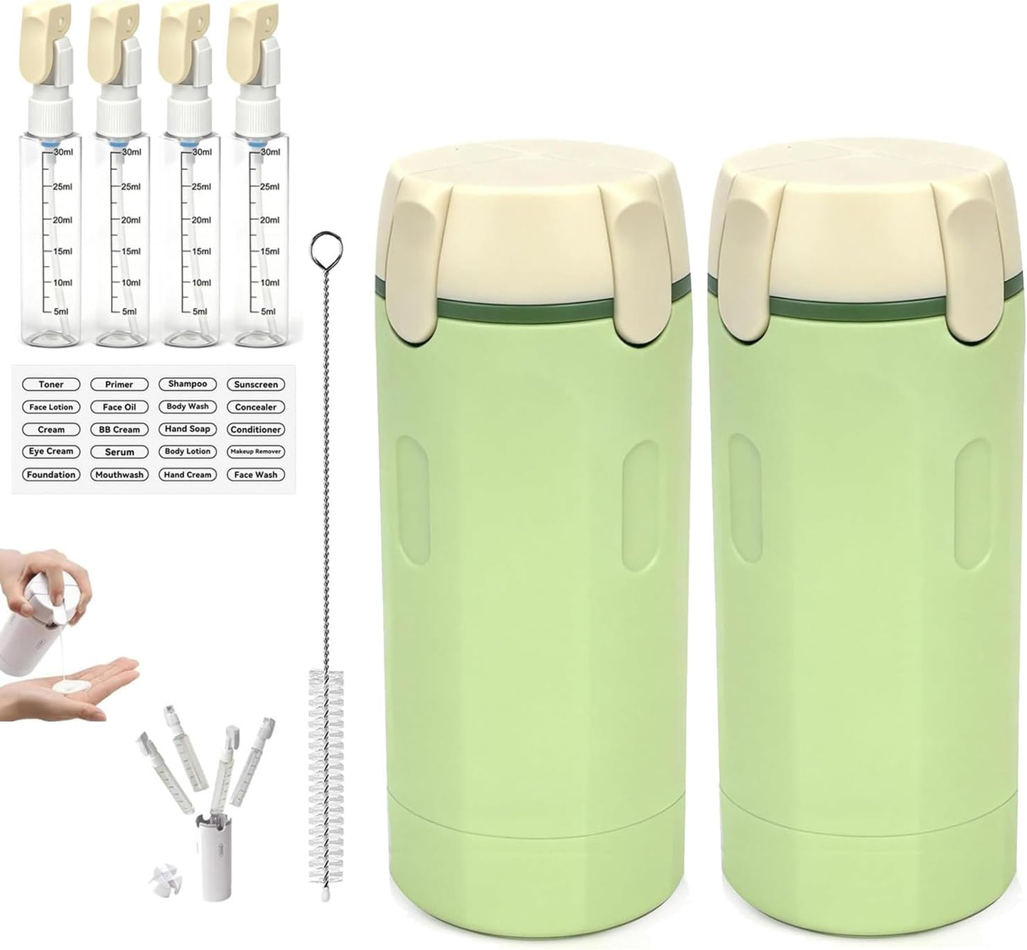 Travel Toiletry Dispenser Set - 4 Pack 30ML Refillable Leak-Proof Bottles for Shampoo & Shower Gel | Green