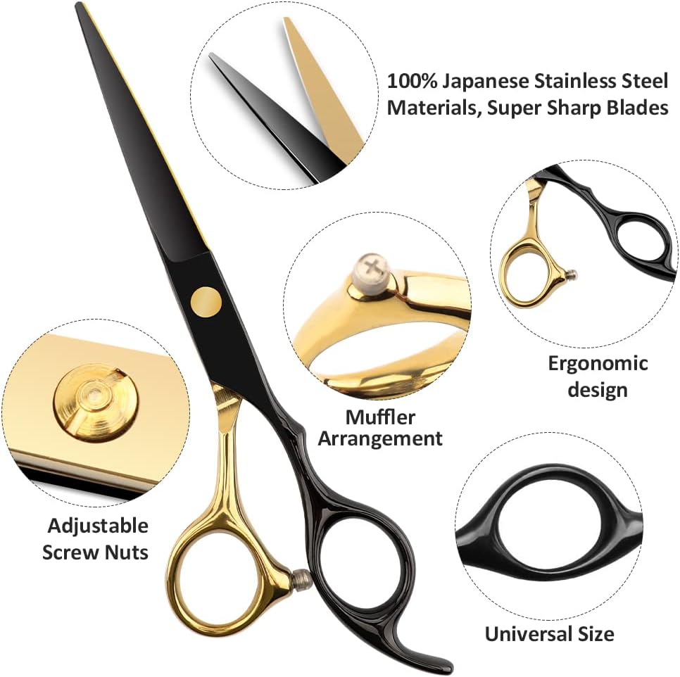 Professional Black Gold Hairdressing Scissors Set - Multifunctional Shears & Thinning Tools | Perfect Gift for Parents