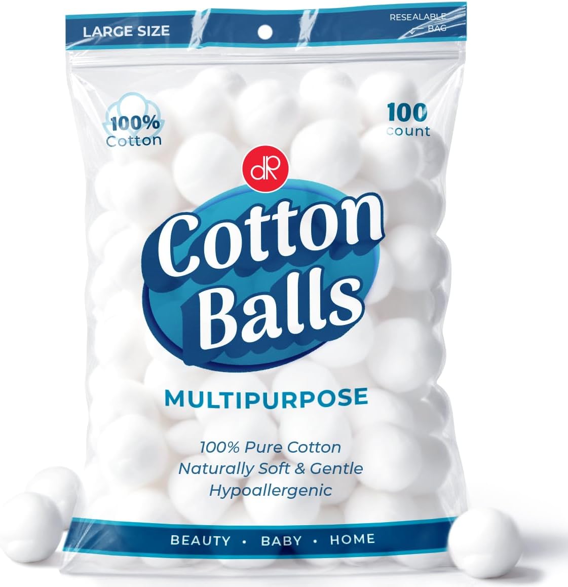 Cotton Balls - 100 Count Large Size, 100% Pure Cotton for Nail Polish & Make-Up Removal | Soft & Absorbent