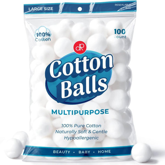 DecorRack 100 Count [Large Size] Cotton Balls, 100% Pure Cotton for Nail Polish and Make-Up Removal, Applying Oil Lotion or Powder, Perfect for Multi-Purpose Use, Soft and Absorbent (100 Count)