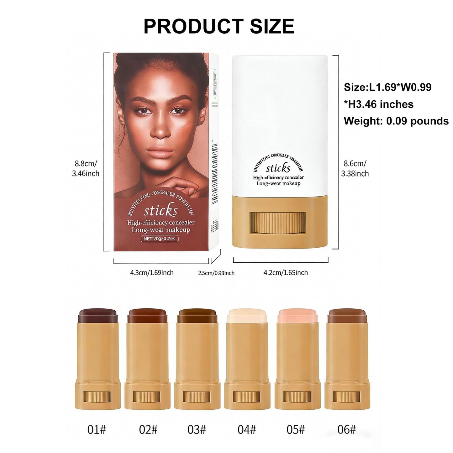 Hydrating Full Coverage Foundation Stick - Long-Lasting Matte Concealer for Face & Contour - Buildable Creamy Formula for All Skin Tones (03#)