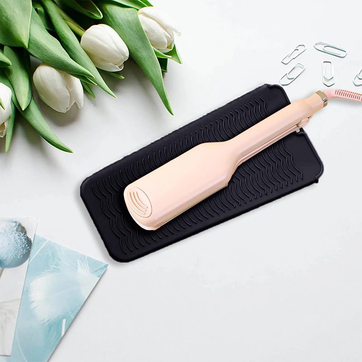 Heat Resistant Silicone Mat - Travel Pouch for Curling & Flat Irons | 11 x 5 in, Black