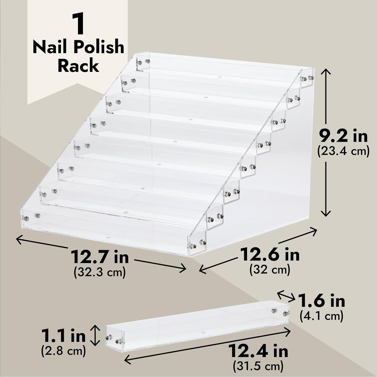 Acrylic Nail Polish Rack - 8-Tier 96-Bottle Organizer for Essential Oils & Paint Storage | 12.75 x 12.5 x 9.25 in