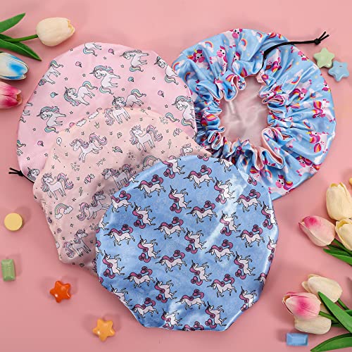 CACASO Kids Satin Sleep Bonnet - 4 Pack Adjustable Reversible Hair Caps