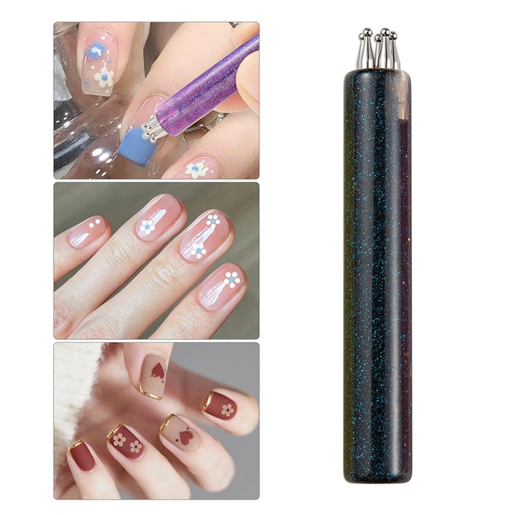 COCEQUC 5 Petal Flower Nail Dotting Pen,1.8mm Fine Tip One Stroke Flower Design Tool with Glitter Handle,for Beginners & Pros Painting, Sculpting, Rhinestones DIY and Salon