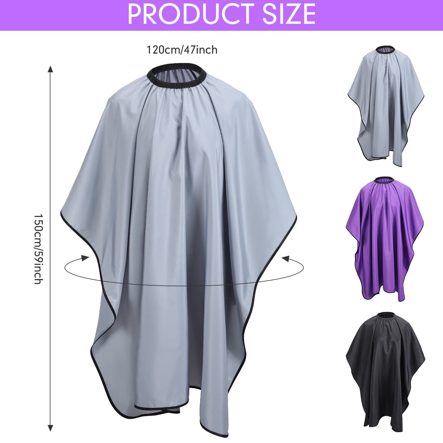 JenPen 6 Pcs Waterproof Hair Styling Cape Salon Barber Cape for Stylist Hairdresser Haircuting Adjustable, 47" x 59"(Black, Gray, Purple)