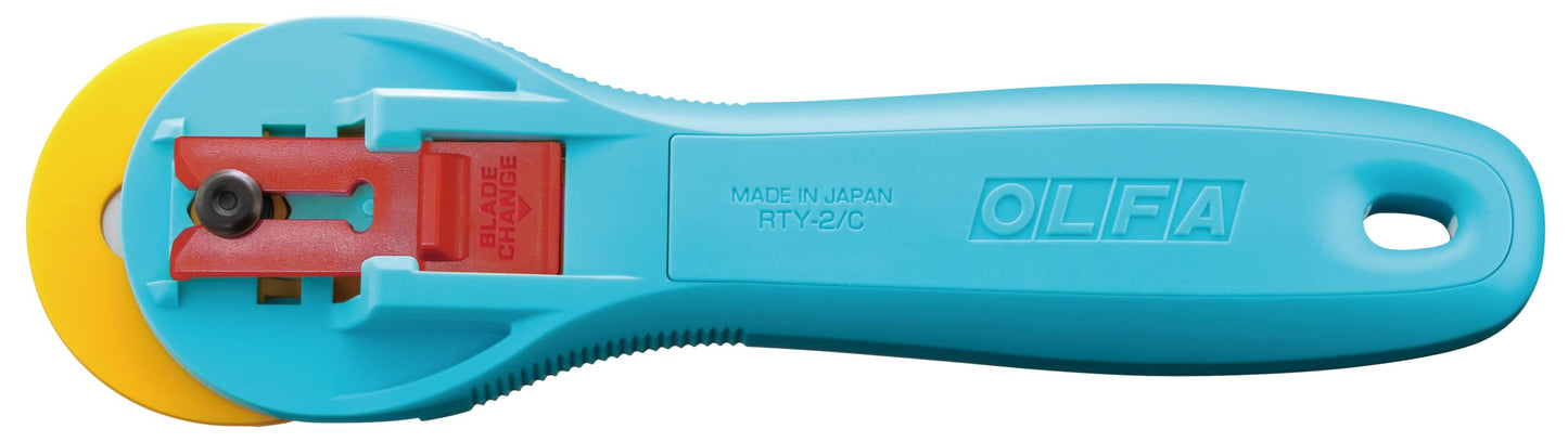 OLFA 45mm Quick-Change Rotary Cutter (RTY-2/C) - Rotary Fabric Cutter w/Blade Cover for Crafts, Sewing, Quilting, Replacement Blade: OLFA RB45-1 (Aqua)