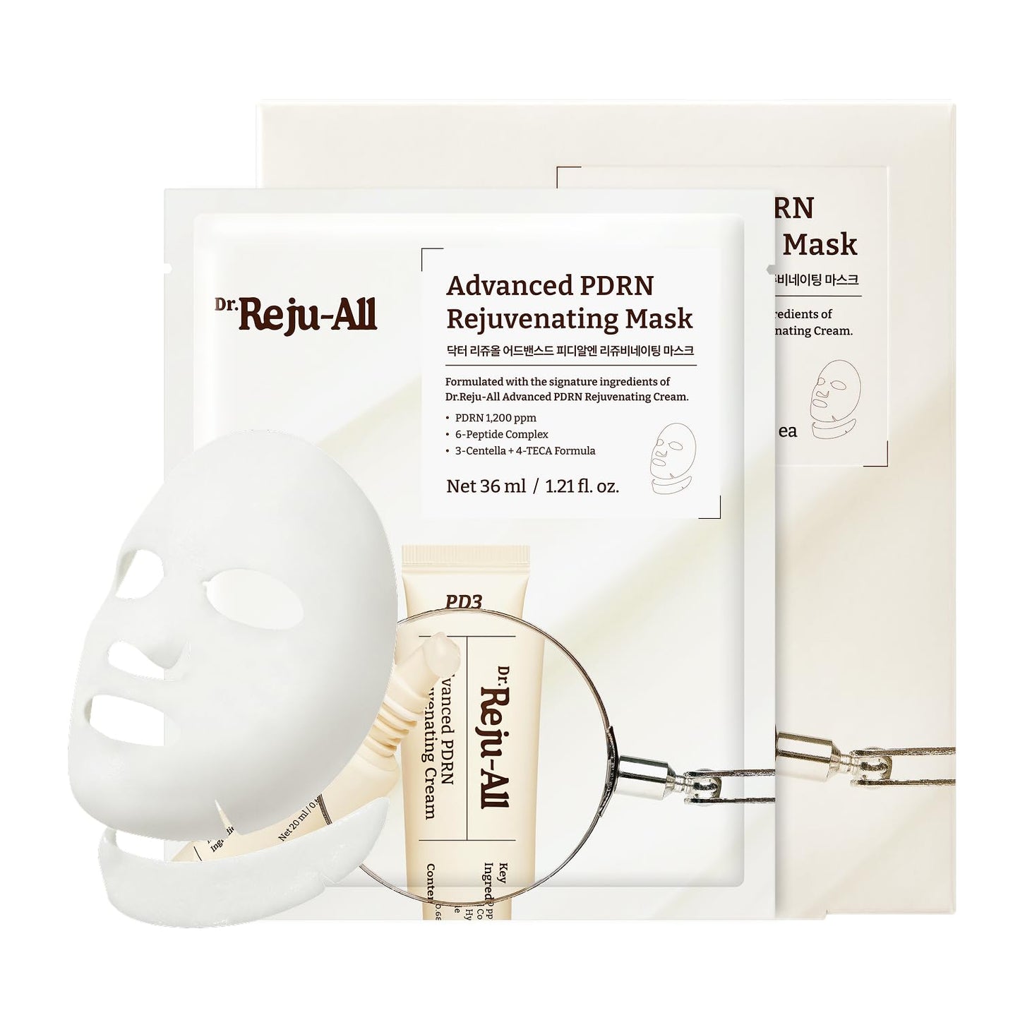Advanced PDRN Rejuvenating Mask - Korean Face & Neck Sheet Mask with 1,200 ppm PDRN, Collagen & Copper Peptides | Hydrating & Soothing (1.2 Fl Oz x 4)