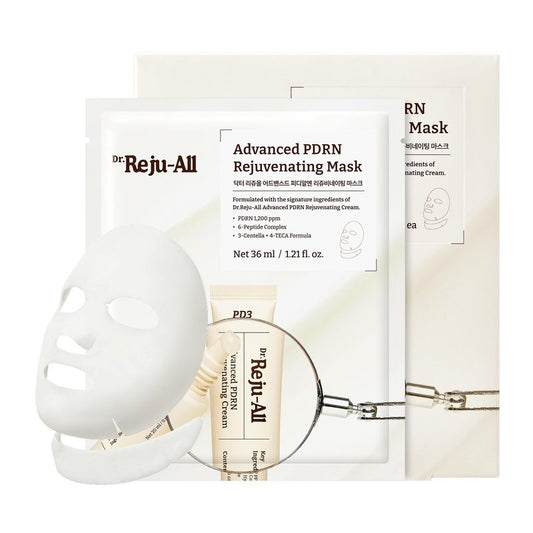 Advanced PDRN Rejuvenating Mask - Korean Face & Neck Sheet Mask with 1,200 ppm PDRN, Collagen & Copper Peptides | Hydrating & Soothing (1.2 Fl Oz x 4)