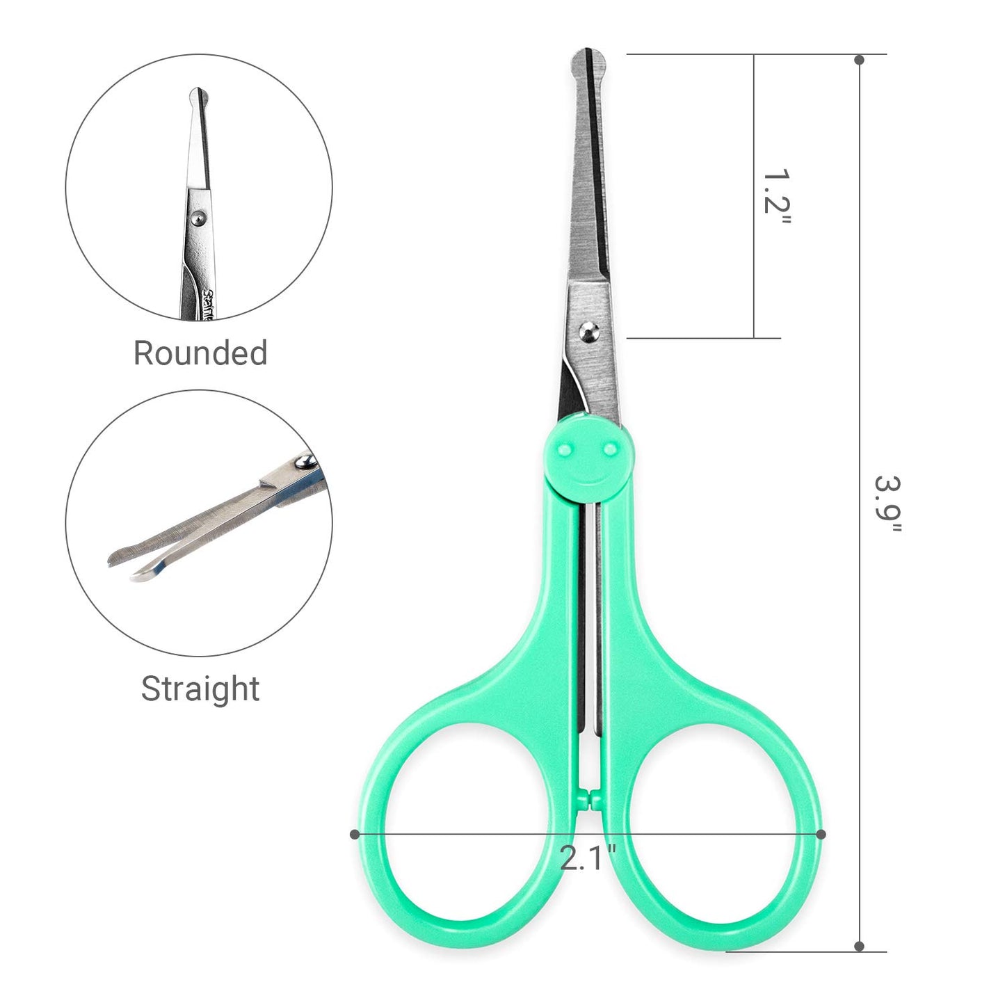 Humbee Eyebrow Scissors, Small Scissors for Facial, Nose, Eyebrow, Mustache, and Beard Hair Trimming & Grooming, Safety Edge, Green Long Cap