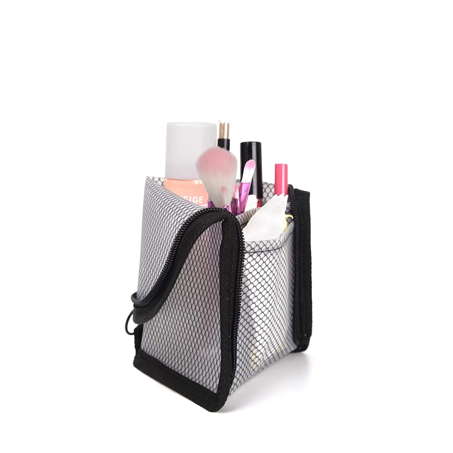 patu Standing Travel Toiletry Bag - Transparent Waterproof PVC Mesh Pouch with Triangle Design for Bathroom Essentials & Personal Care, Black