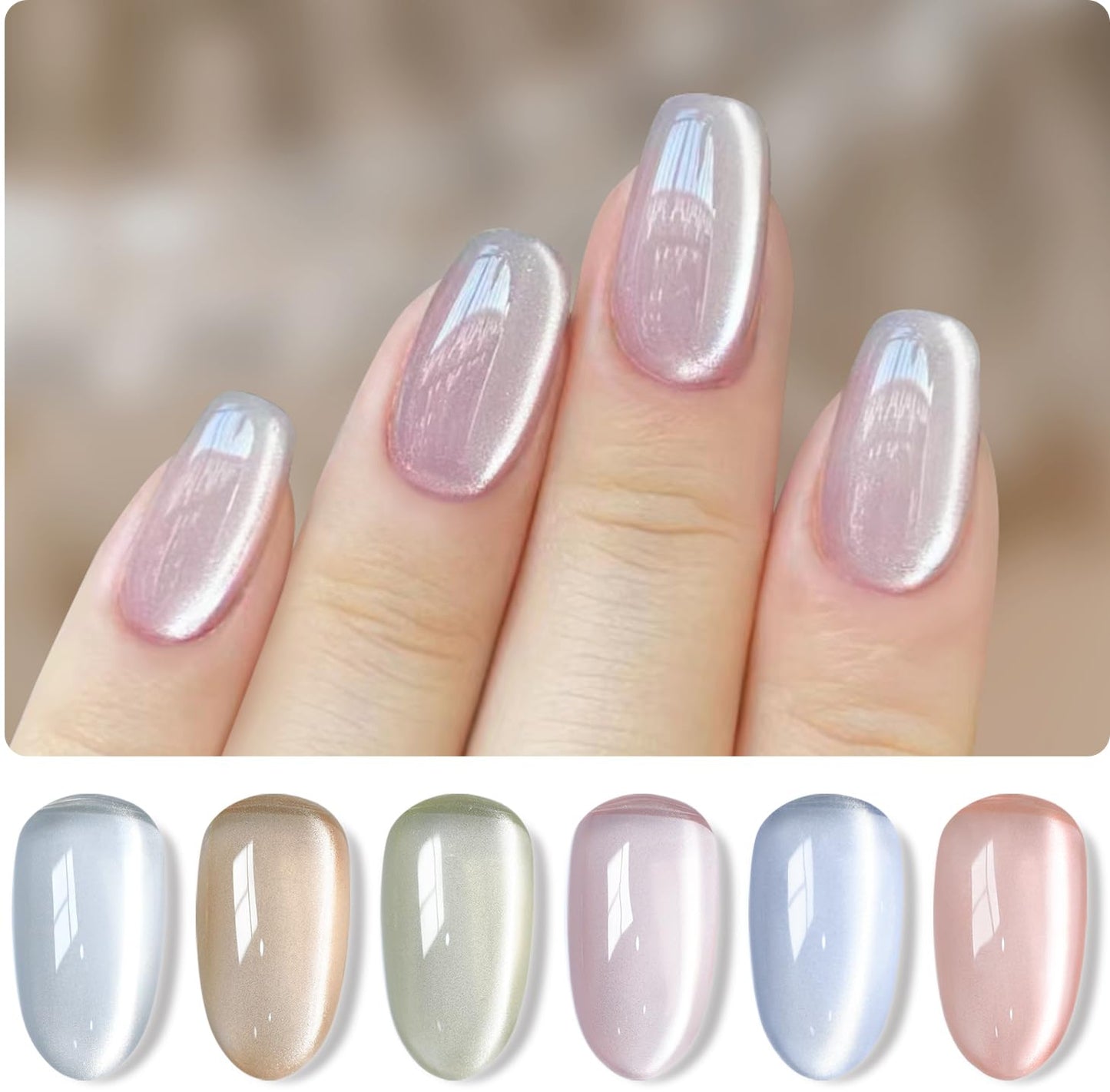 Cat Eye Gel Polish Set - 6 Shimmering Colors with Magnetic Holographic Effect | UV Nail Art Kit
