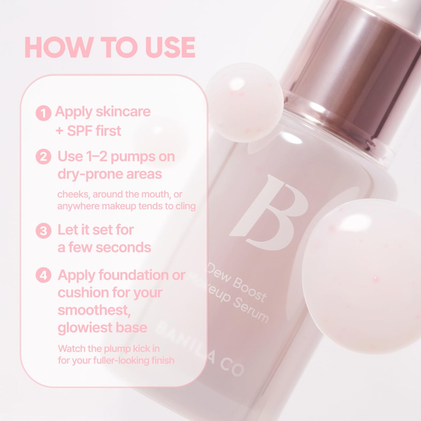 BANILA CO Dew Boost Makeup Serum | Bounce-back Supple Hydration & Natural Makeup Glow | Hydrating Prep & Grip Primer for Radiant Glass Skin | Dewy-Plump Finish Face Base (30ml / 1.01 fl oz)