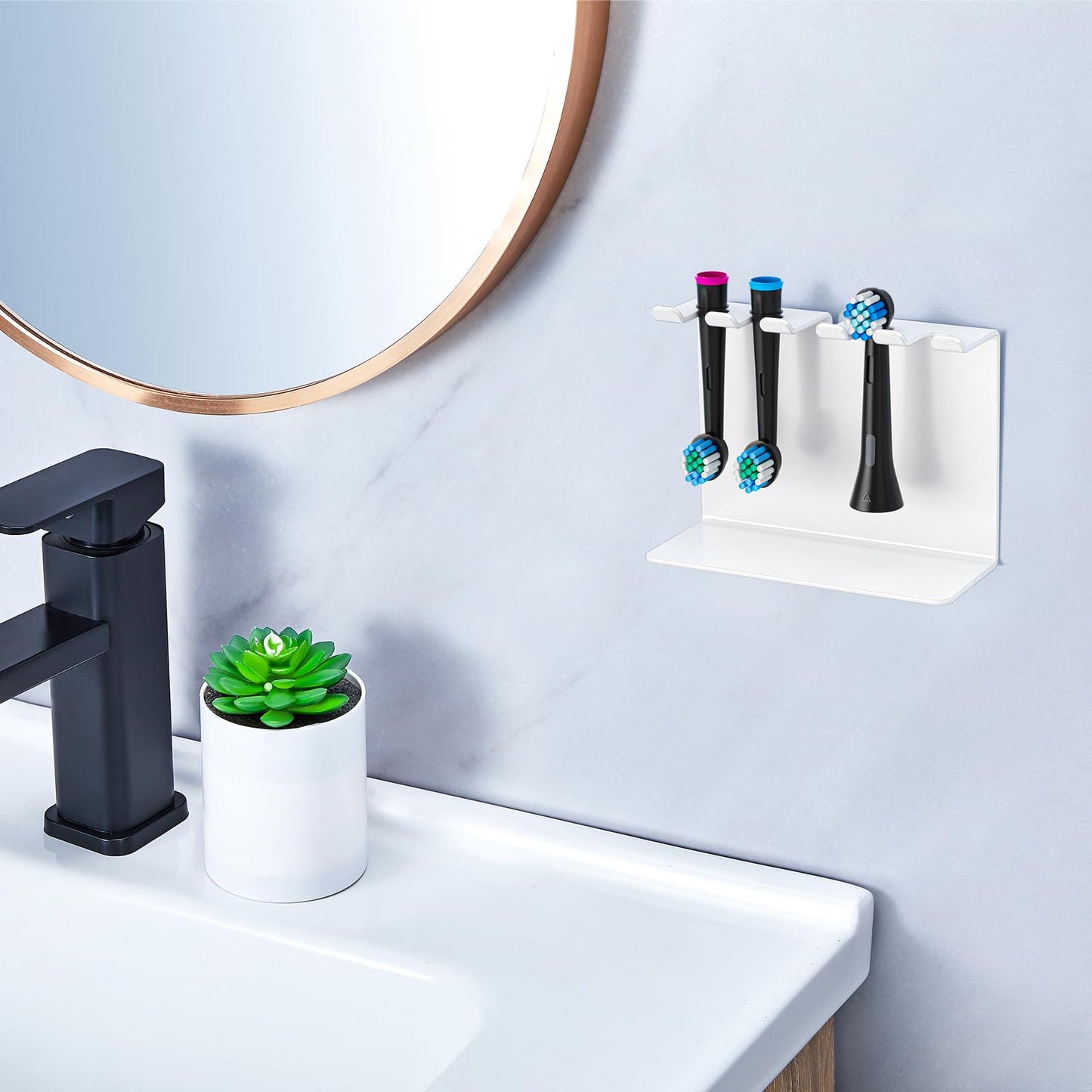 Electric Toothbrush Head Holder, Oukimly Toothbrush Holder Wall Mounted or Desktop, Metal Tooth Brush Holder, Shower Brush Head Holder, Electric Toothbrush Holder for Bathroom (White, Large)