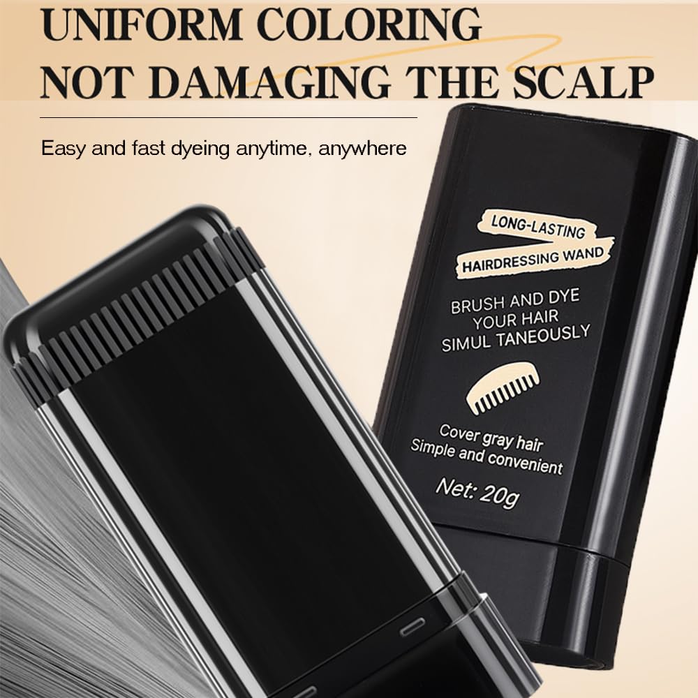 Root-Touch-Up Hair Color Stick & Comb - Instant Waterproof Black Dye for Gray Coverage | Portable 2-in-1 Cream Formula