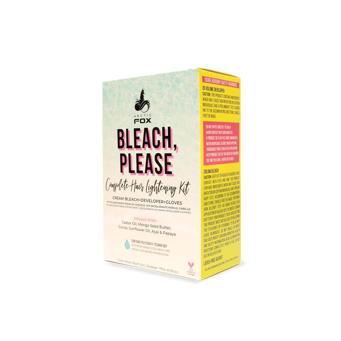 Arctic Fox Hair Lightening Kit - 35 Volume Bleach Cream with Acai & Cocoa | Vegan, Latex-Free Gloves