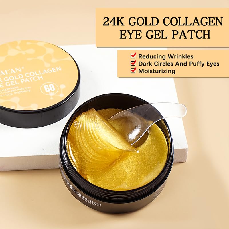 LIYALAN 24K Gold Under Eye Patches - 60 Pcs for Dark Circles & Puffiness