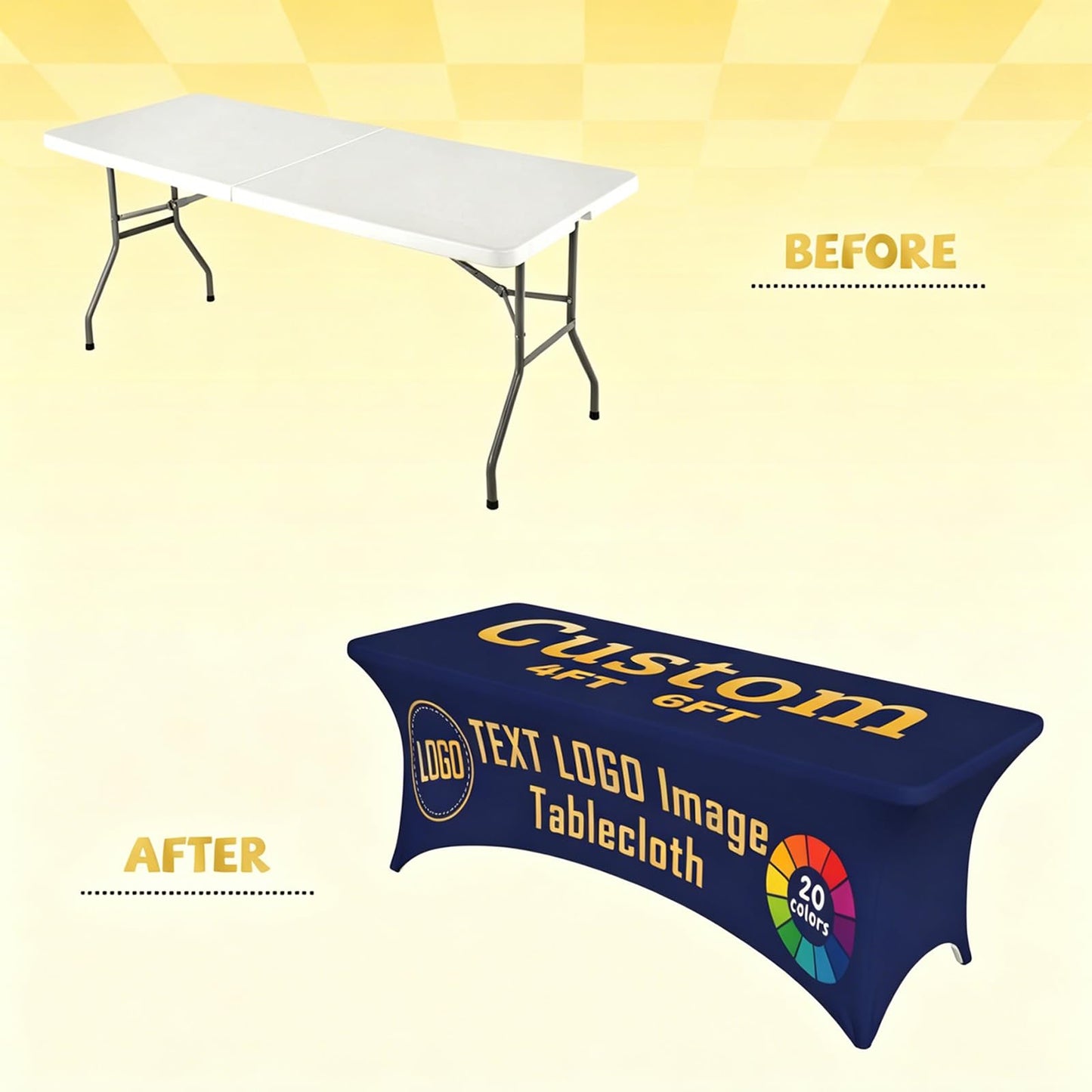 Byxhuc Custom Tablecloth for Tradeshow Business Events Wedding, Personalized Logo Table Cloth for Business Customized Fitted Rectangular Stretch Tablecloth 6FT with Logo Photo Text