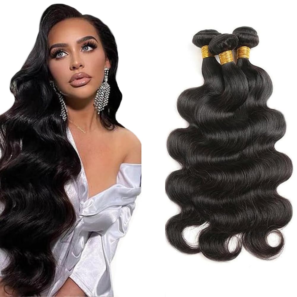 28 30 32 Inch 150g Color #1B Bundle Body Wave Bundles Human Hair Natural Black Color Unprocessed Virgin Hair 3 BundlesDouble Weft Body Wave Bundle Hair Weave