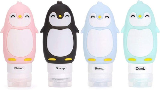 Leakproof Silicone Travel Bottles Set | 3oz Refillable Penguin Containers - TSA Approved, BPA Free