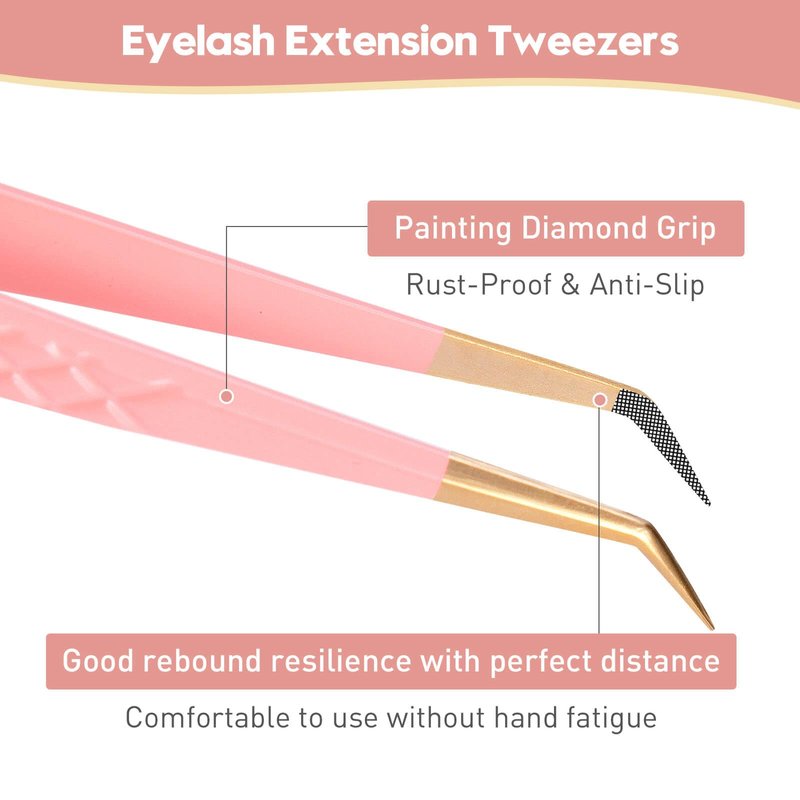Ms.Queen Lash Tweezers for Eyelash Extensions,5Pcs Precision Fiber Tip Grip Curved 45 90 Degree Boot volume Tweezers Set