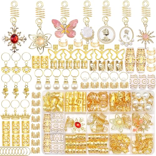 146PCS Gold Hair Jewelry Set for Braids, Butterfly Clips & Metal Cuffs