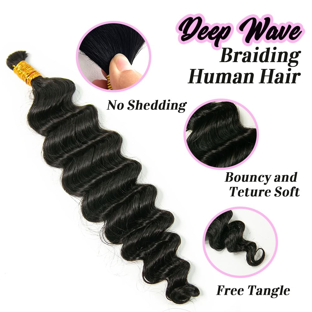 Human Boho Hair for Braiding 100% Virgin Human Braiding Hair 100G Deep Wave No Weft Boho Braiding Hair NC 18 Inch
