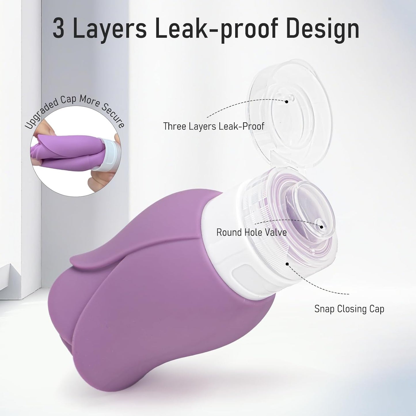 Travel Toiletry Containers - 4 Pack Leakproof 3oz Bottles & Mini Jars | BPA-Free Silicone Squeeze Tubes in Purple Rose
