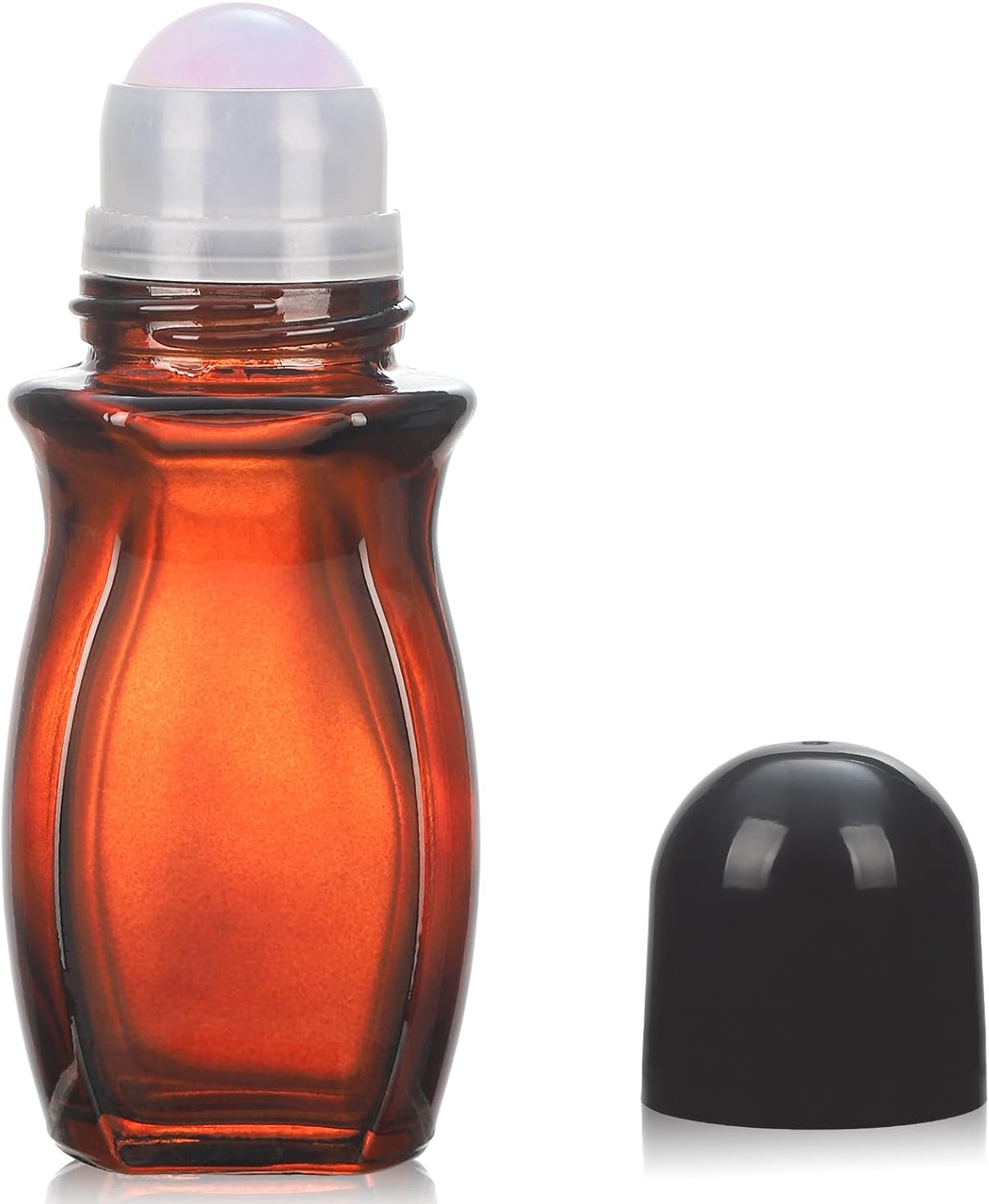 Amber Glass Roll-On Bottles for Essential Oils - 1oz Refillable with Quartz Rollerball Applicator