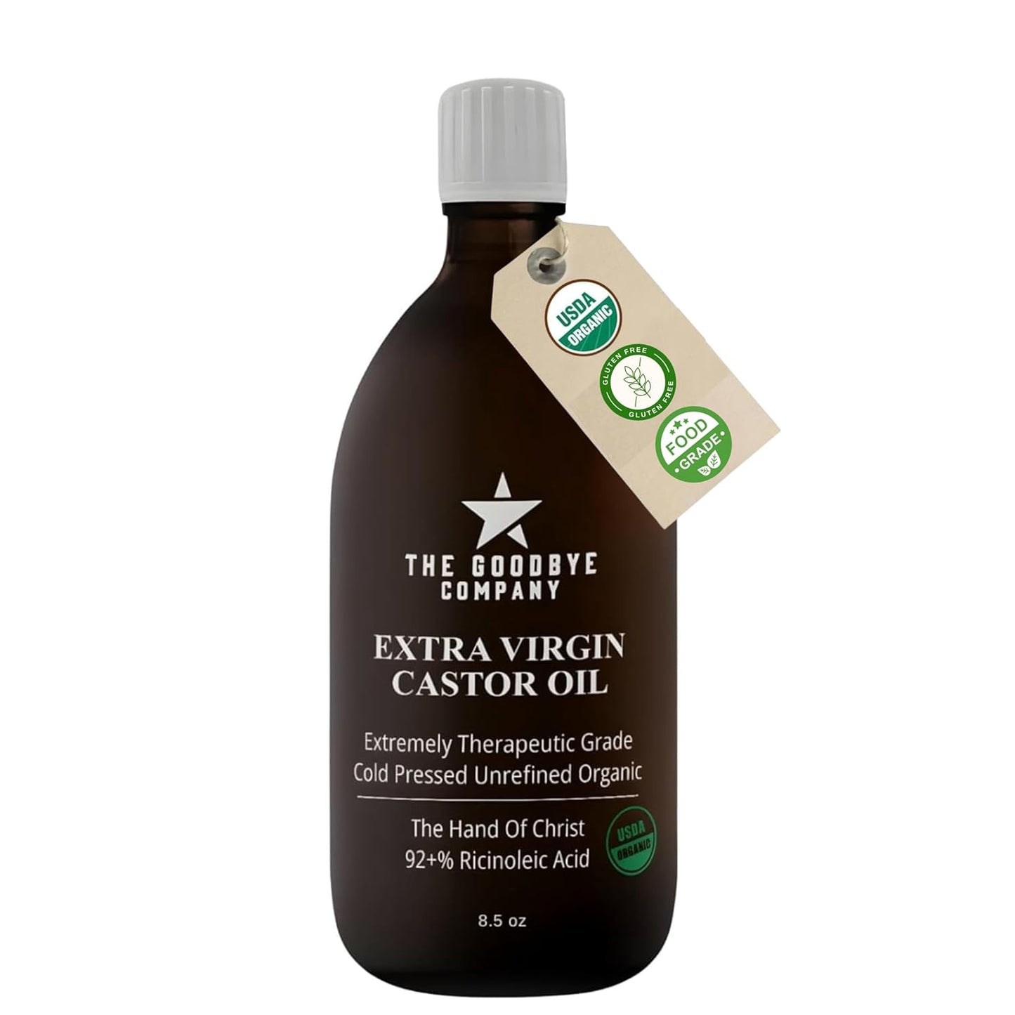 USDA Organic Cold-Pressed Castor Oil - Extra Virgin, Hexane-Free, 8.5 oz Glass Bottle | Pure for Hair, Skin, Lashes & Brows
