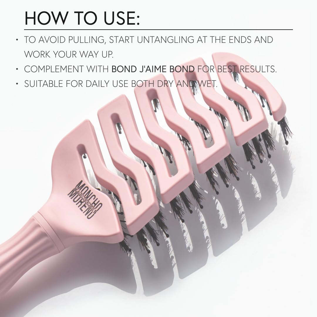 MONCHO MORENO Magic Brush - Professional Detangling Hair Brush for Dry Hair, Anti-Breakage & Anti-Frizz Brush for Fine, Thick & Curly Hair, Adds Shine (Pink)