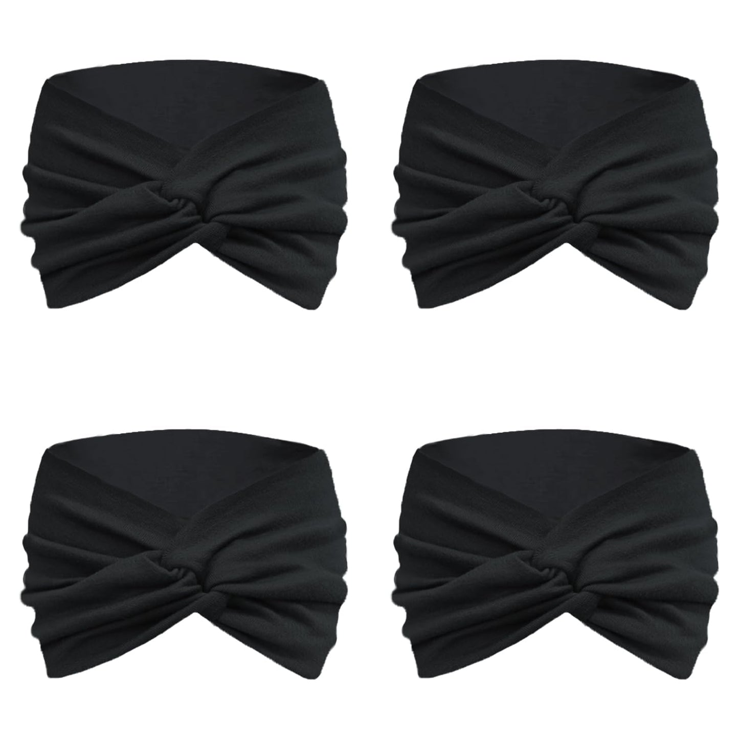 IVARYSS Extra Wide Headbands for Women Non-Slip, 7'' Large Twist Knotted Stretchy Wraps Head Bands Hair Accessories, 4 Pack, Black