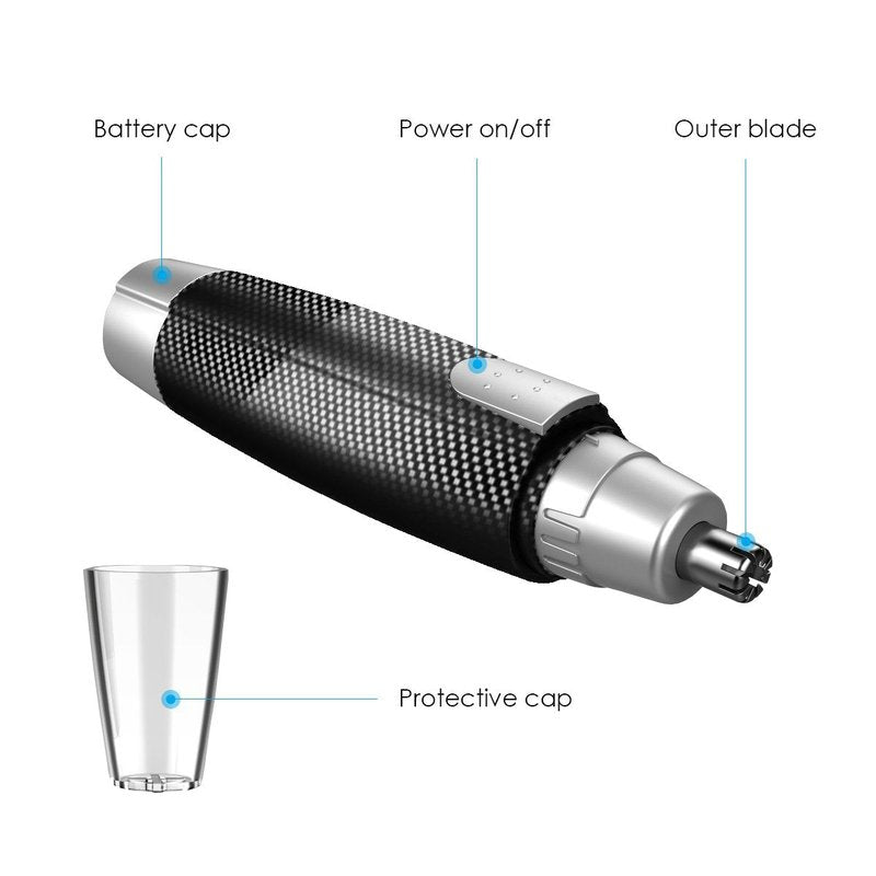 Luxitude Precision Ear & Nose Hair Mens Grooming Trimmer - All-in-One Cordless Design, Steel Blades & Carbon Fiber Finish