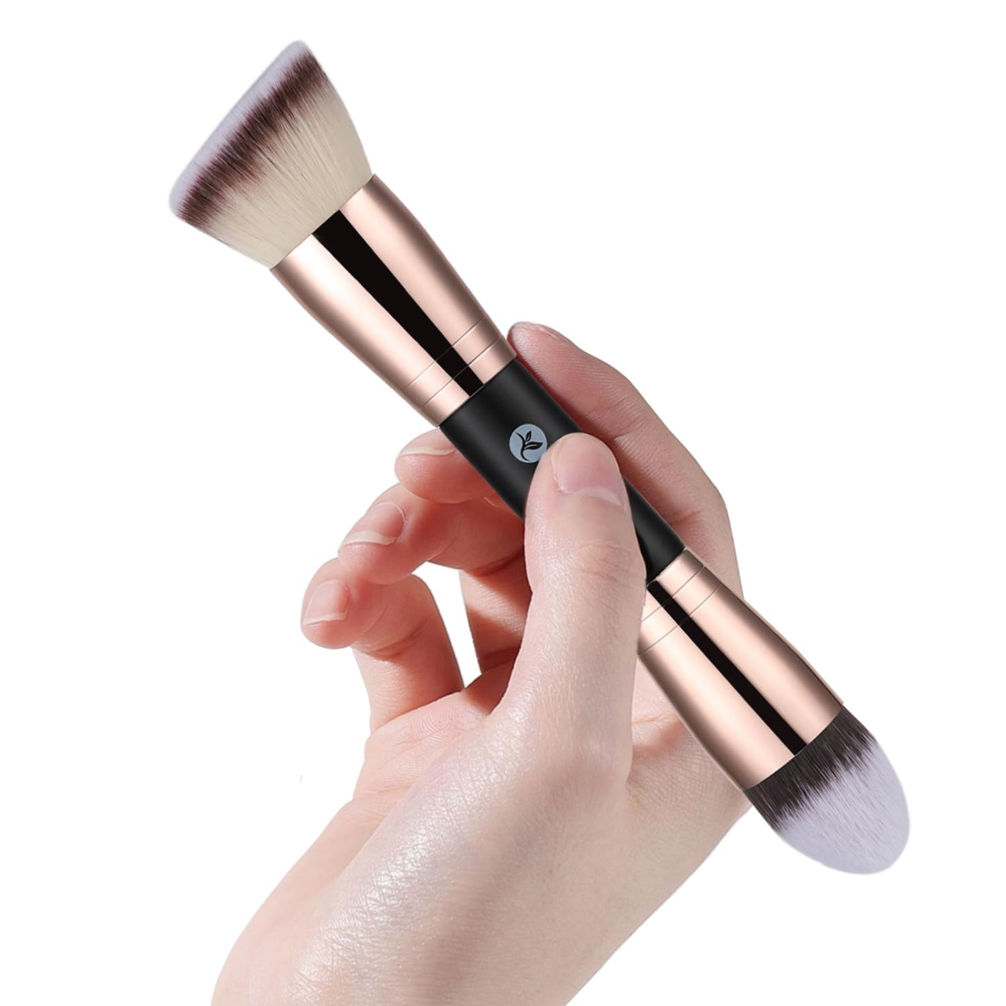 Foundation Brush - Premium Double-Ended Contour Makeup Brush for Blending Liquid & Powder | Flat & Angled Round Top