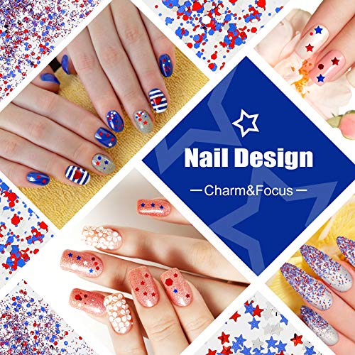 4th of July Nail Glitter Sequin Set - Patriotic Star & Hexagon Sparkle Mix, 12 Boxes