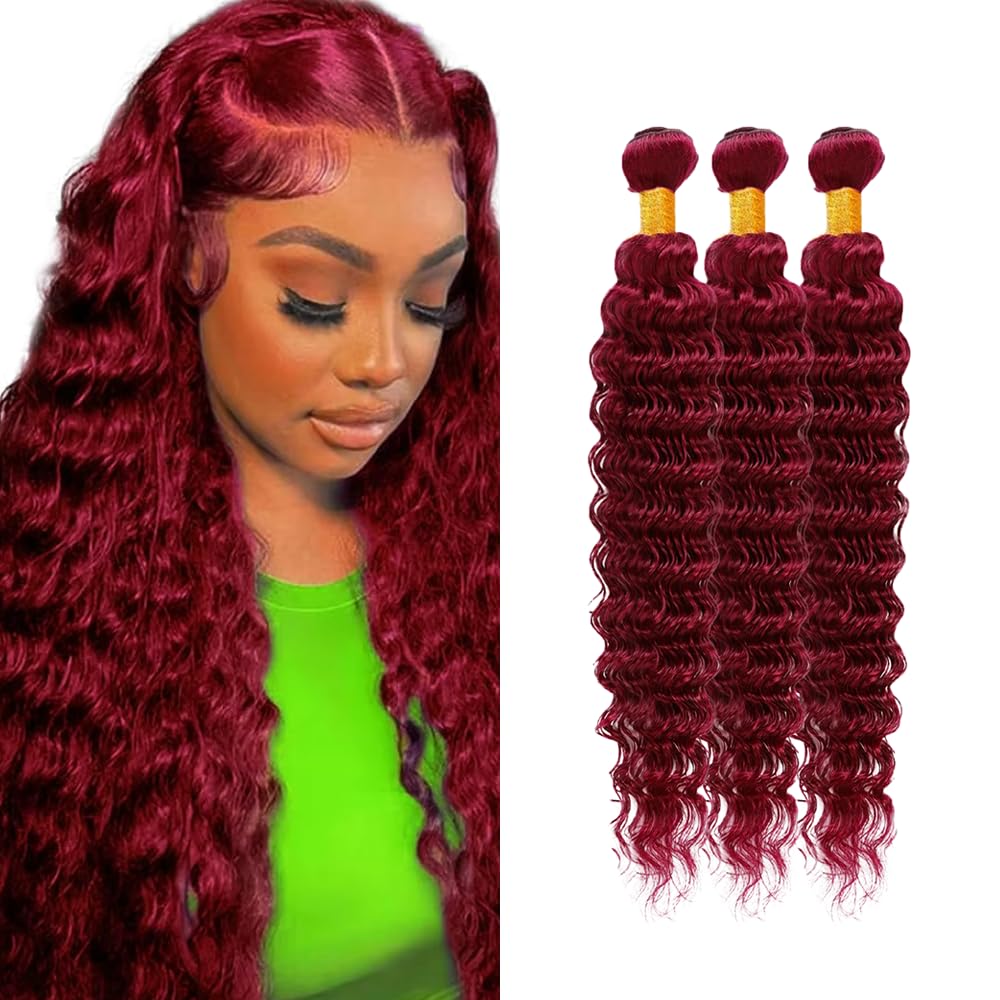 Burgundy Bundles Human Hair Burgundy Deep Wave Bundles 16 18 20 inch Red Human Hair Bundle 99J Deep Wave Bundle 150g