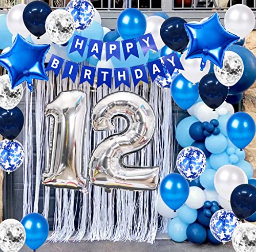 12th Birthday Party Decoration Set for Boys - Blue Balloons & Banner