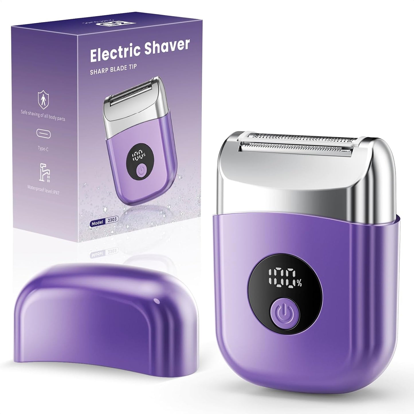 Cordless Electric Razor for Women - Rechargeable Travel Shaver with LED Display | Pink, Versatile for Face & Body