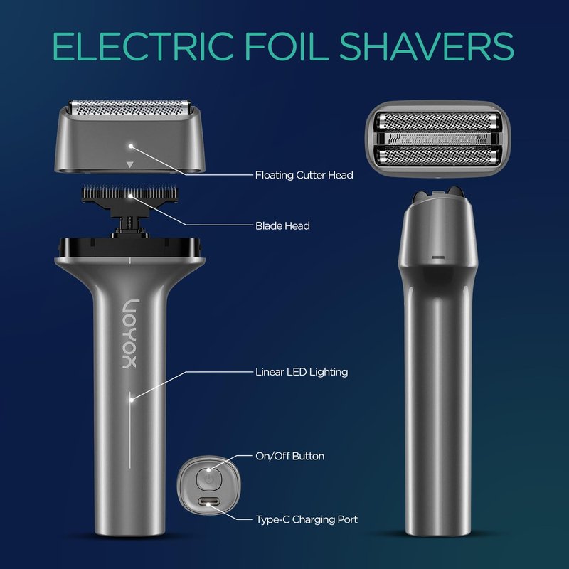 VOYOR Foil Shaver Electric Razor for Men 3 in 1 Shavers for Men with Double Foil Wet & Dry Face Shaver Lightweight Handheld Smooth Shave IPX6 Washable USB-C Rechargeable Travel Razor TX310 (Gray)