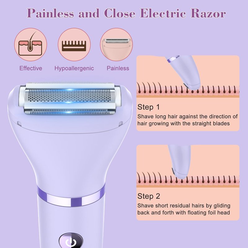 Zivelier 3-in-1 Electric Razor IPX7 Waterproof Bikini Trimmer Wet & Dry Use Painless Personal Trimmer Groomer for Ladies Face Body Legs Bikini Public Hairs Electric Lady Shaver with Replaceable Heads