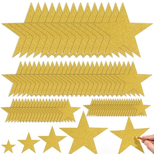 180 Pcs Gold Glitter Star Cutouts for Party Decorations - 4 Sizes