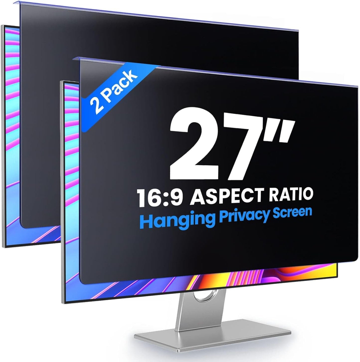 27" Computer Privacy Screen Filter - Anti-Glare Widescreen Monitor Protector | 16:9 Aspect Ratio, 2-Pack
