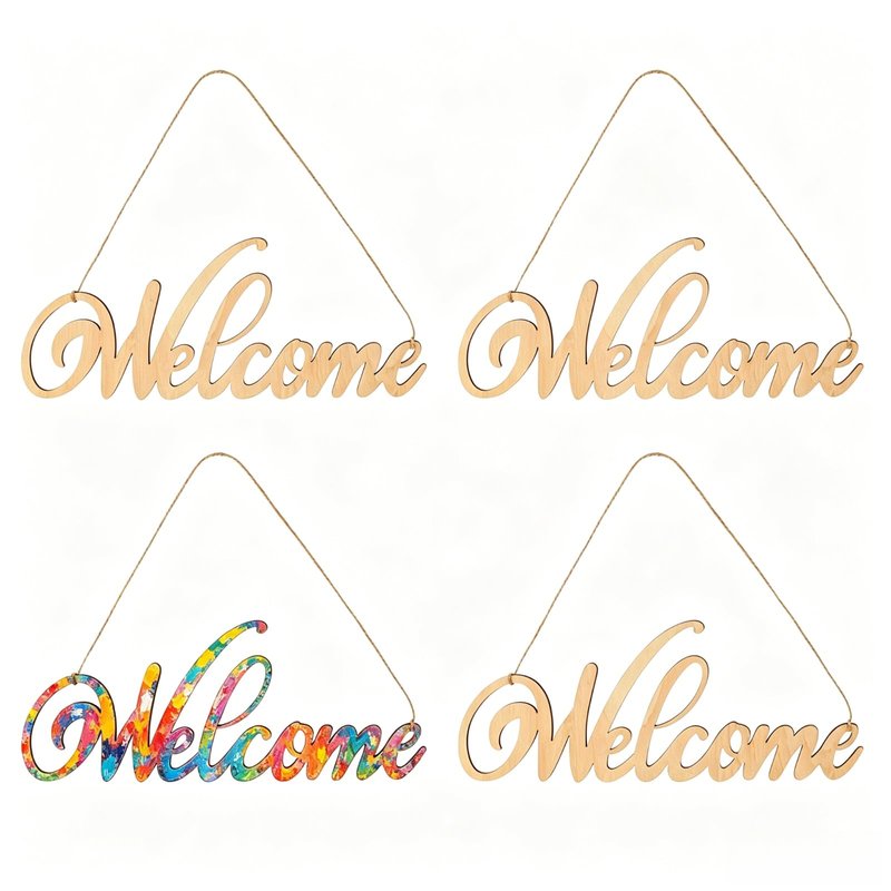 Didiseaon 4Pcs Unfinished Wood Cutout Welcome Sign Blank Wooden Word Letter Wreath Craft Supply Front Door Wall Art Hanging Plaque Home Room Decor DIY Paint Project Board Studio Artist Child 11 Inch